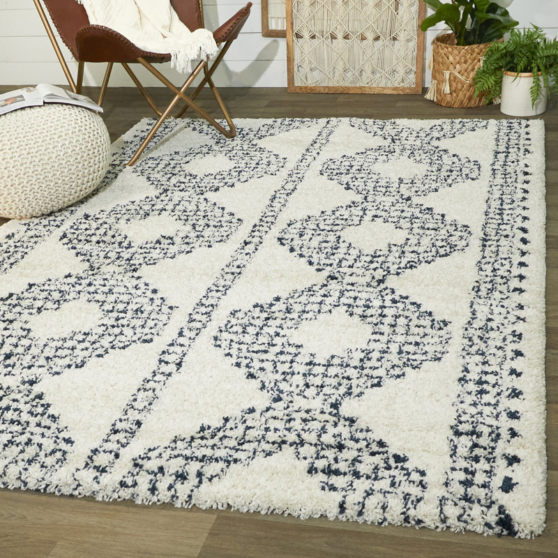 Entrekin Geometric Shag Blue/White Area Rug & Reviews AllModern